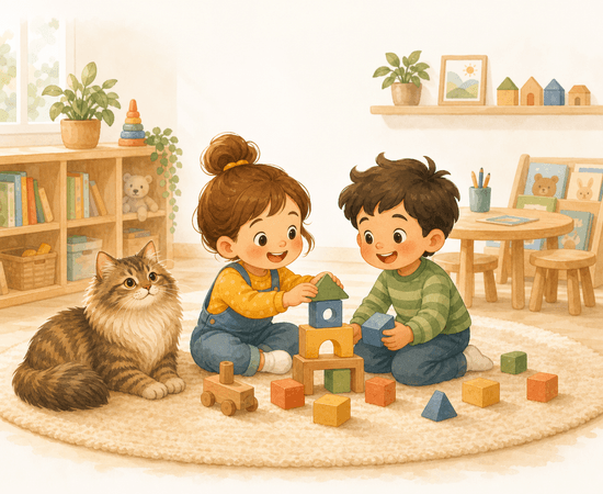 Warm watercolor preschool classroom